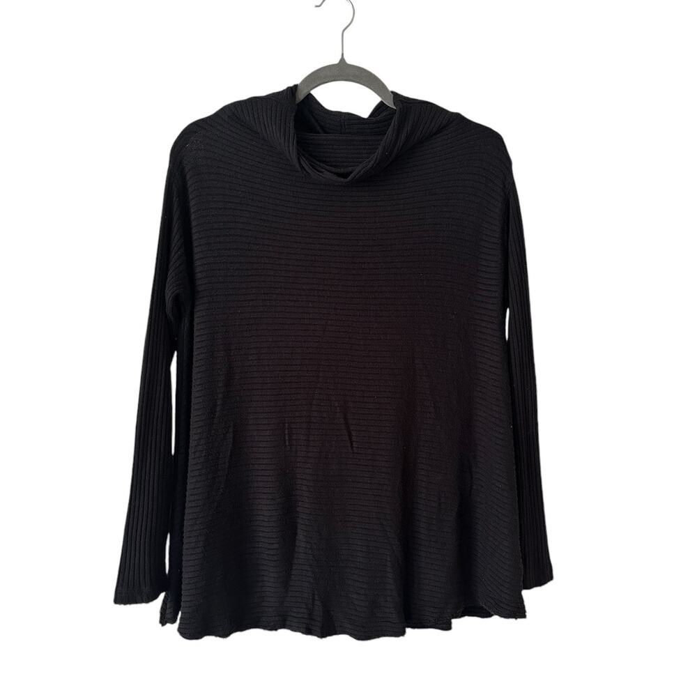 Free People Lover Tunic Size Small Knit Ribbed Long Sleeve Slit Back Black